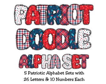 Patriotic Alphabet PNG Clipart Set of 5 Patriotic Letters and Numbers for 4th of July Alphabet using American Letters for Patriotic Font