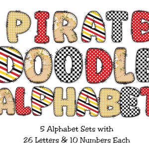 Piraten Alphabet PNG Clipart Set mit 5 Piraten Party Buchstaben und Zahlen Scrapbook Clip Art Alphabet