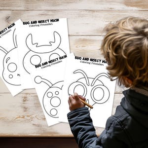 Utskrivbar insektsmask, låtsaslek för barnmask, Halloweenpyssel för barn, målarmaskpyssel, myra, bi, fjärilsmask, fotobåsrekvisita