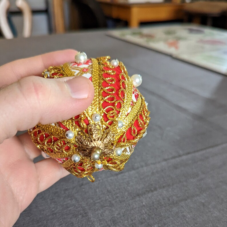Red Push Pin Satin Ornament With Gold Braiding Etsy