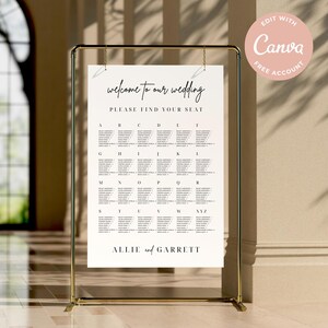 Cartello grafico dei posti a sedere per matrimonio / Modello grafico dei posti a sedere minimalista / Modello per matrimonio scaricabile / Modello per matrimonio Canva / Fai da te