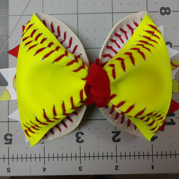 Softball Hairbows - Real Softball - yellow ball hairbow - Toddler Softball Hairbow - Softball Barrette - Infant Softball Bow -  baseball bow