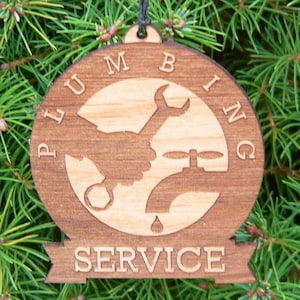 Engraved Wooden Christmas Tree Ornament - Plumbing Service