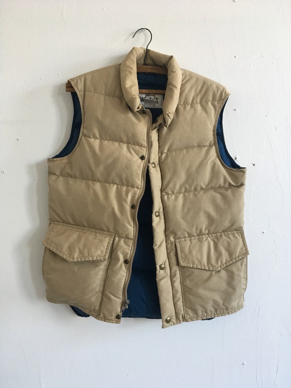 Vintage Woolrich down puffer vest size small Tan/ navy | Etsy