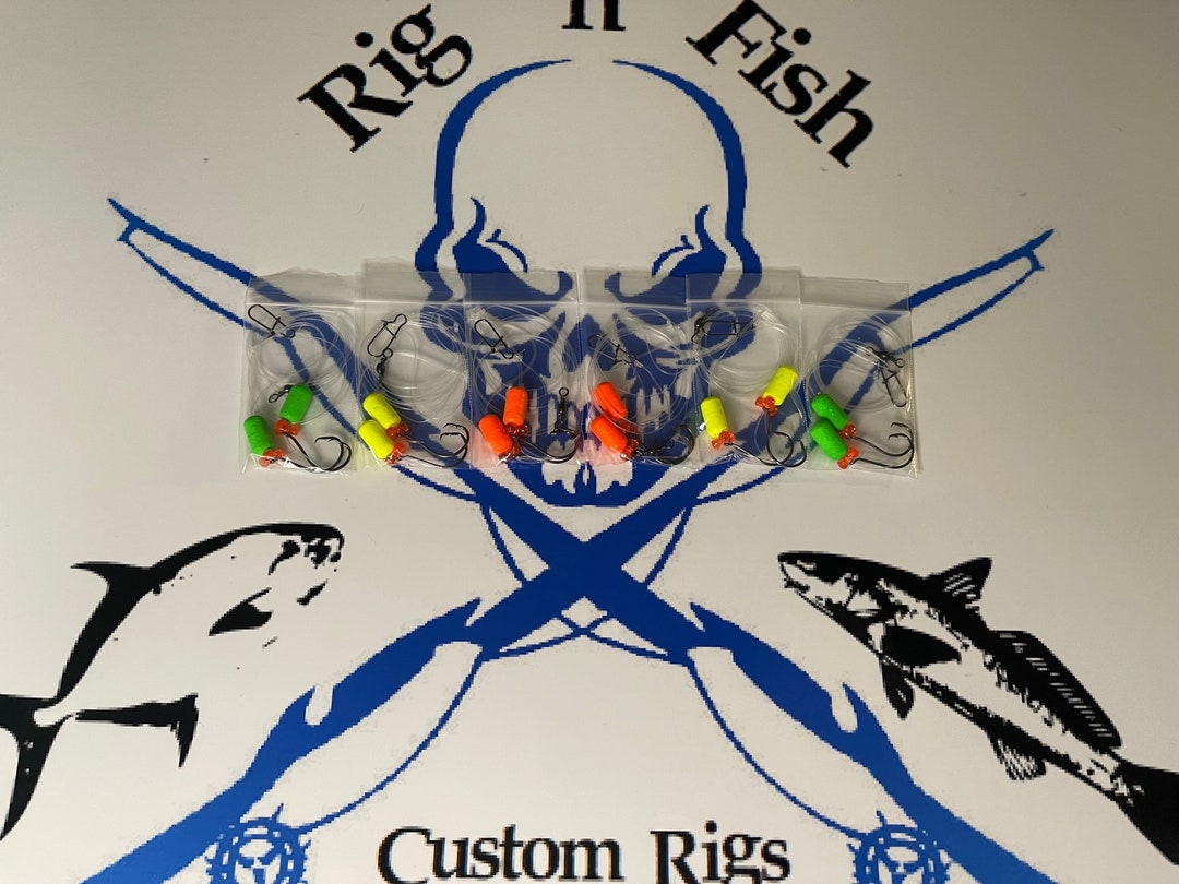 6 Hi-low Surf Fishing Rigs for Pompano, Snappers, Whitingkingfish,  Flounder, Spots, Croakers, Sea Perch, Sea Trout. Neon Colored Floats 