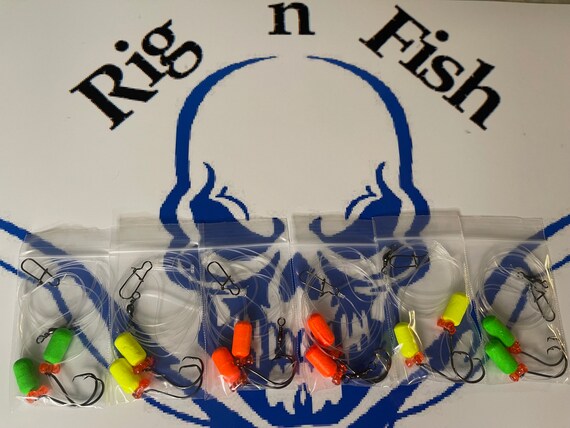 6 Hi-low Surf Fishing Rigs for Pompano, Snappers, Whitingkingfish,  Flounder, Spots, Croakers, Sea Perch, Sea Trout. Neon Colored Floats 