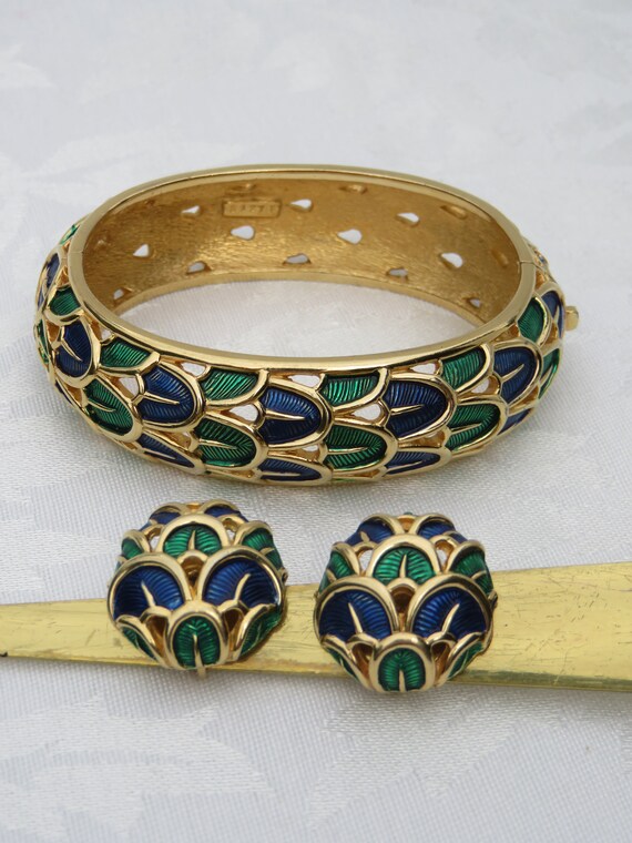Marcel Boucher Blue Green Peacock Clamper Bracelet