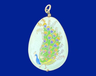Cloisonne Peacock Vintage Domed Pendant