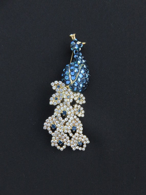 Peacock Articulated Blue Clear Rhinestone Vintage 