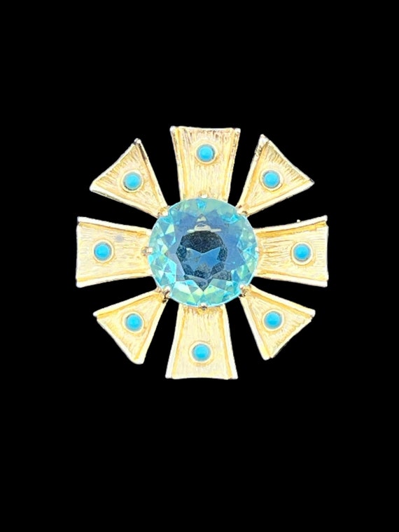Benedikt NY Aqua Blue Flower Brooch Pendant