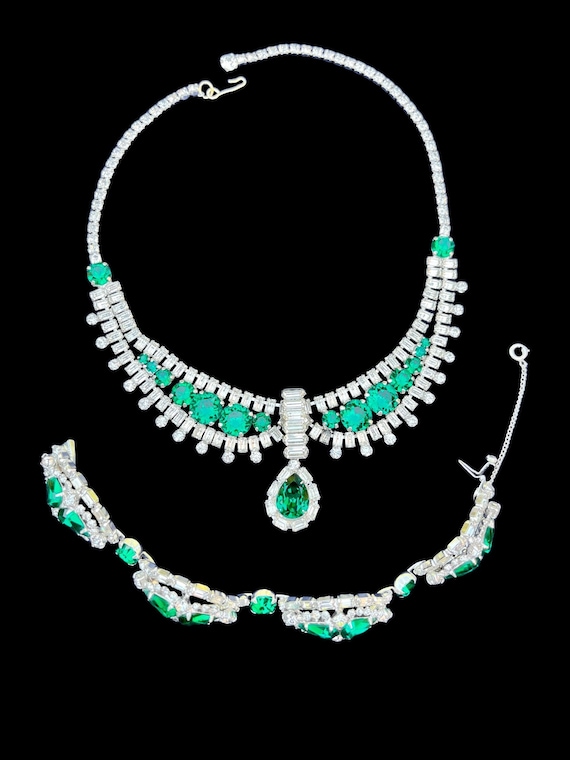 Hobe Necklace Bracelet Rhinestone Emerald Green Co