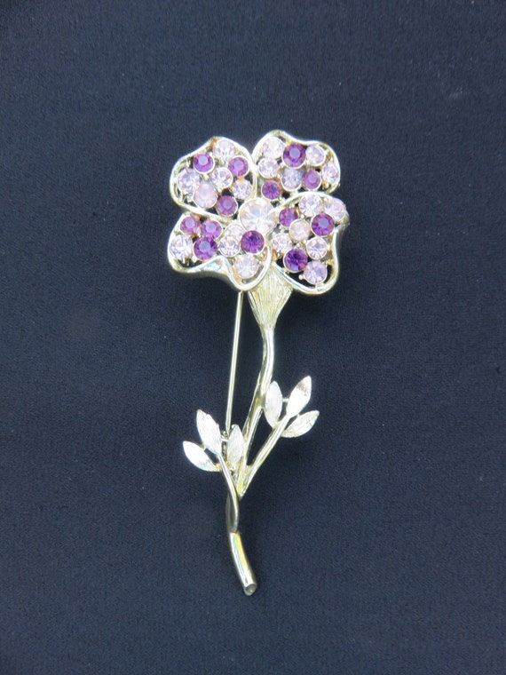 Coro Pegasus Lavender Purple Rhinestone Flower Br… - image 2