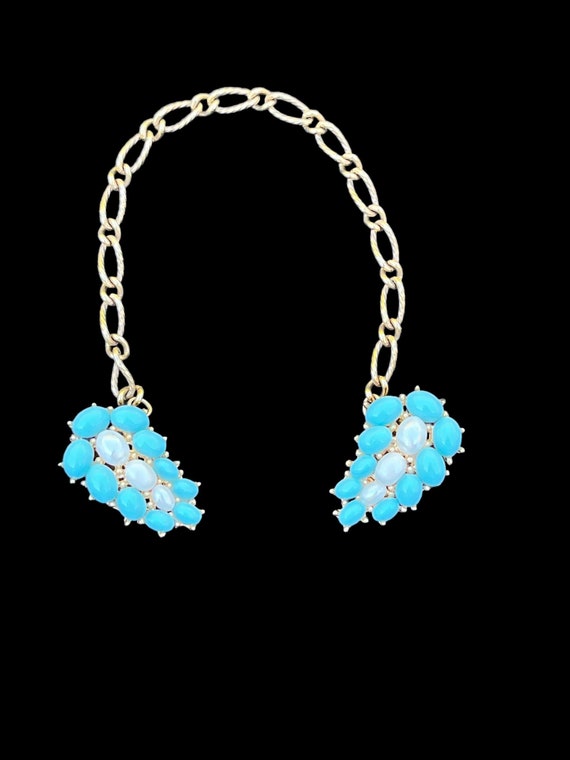 Crown Trifari Vintage Faux Pearl Turquoise Sweate… - image 1