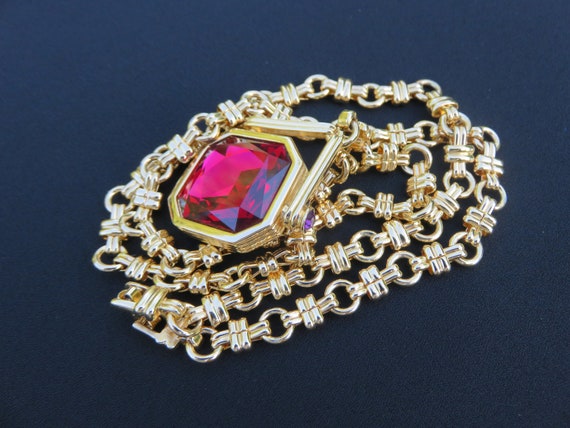 Swarovski Signed Ruby Red Octagon Pendant Necklace - image 1