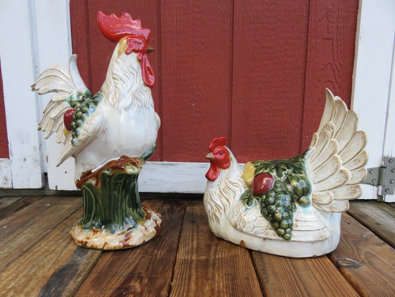 Rooster Hen Tuscan Fruit Large Ceramic Figurine Pair | Etsy