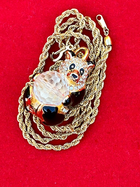 Swarovski Panda Bear Holding Ball Pendant Necklac… - image 1