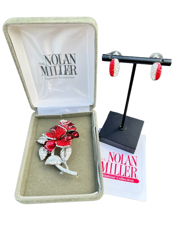 Nolan Miller First Lady Red Rose Rhinestone Ename… - image 1