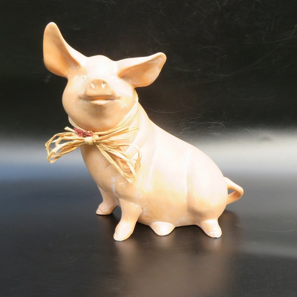 Ceramic Pink Bisque Pig  Vintage Figurine