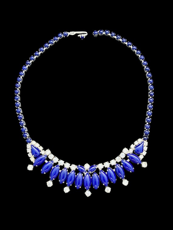By Gale Navy Blue Glass Rhinestone Necklace Brace… - image 8