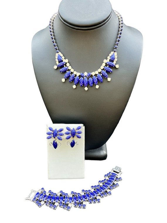 By Gale Navy Blue Glass Rhinestone Necklace Brace… - image 2