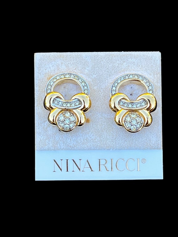 Nina Ricci Gold Tone Rhinestone Vintage Clip Earri