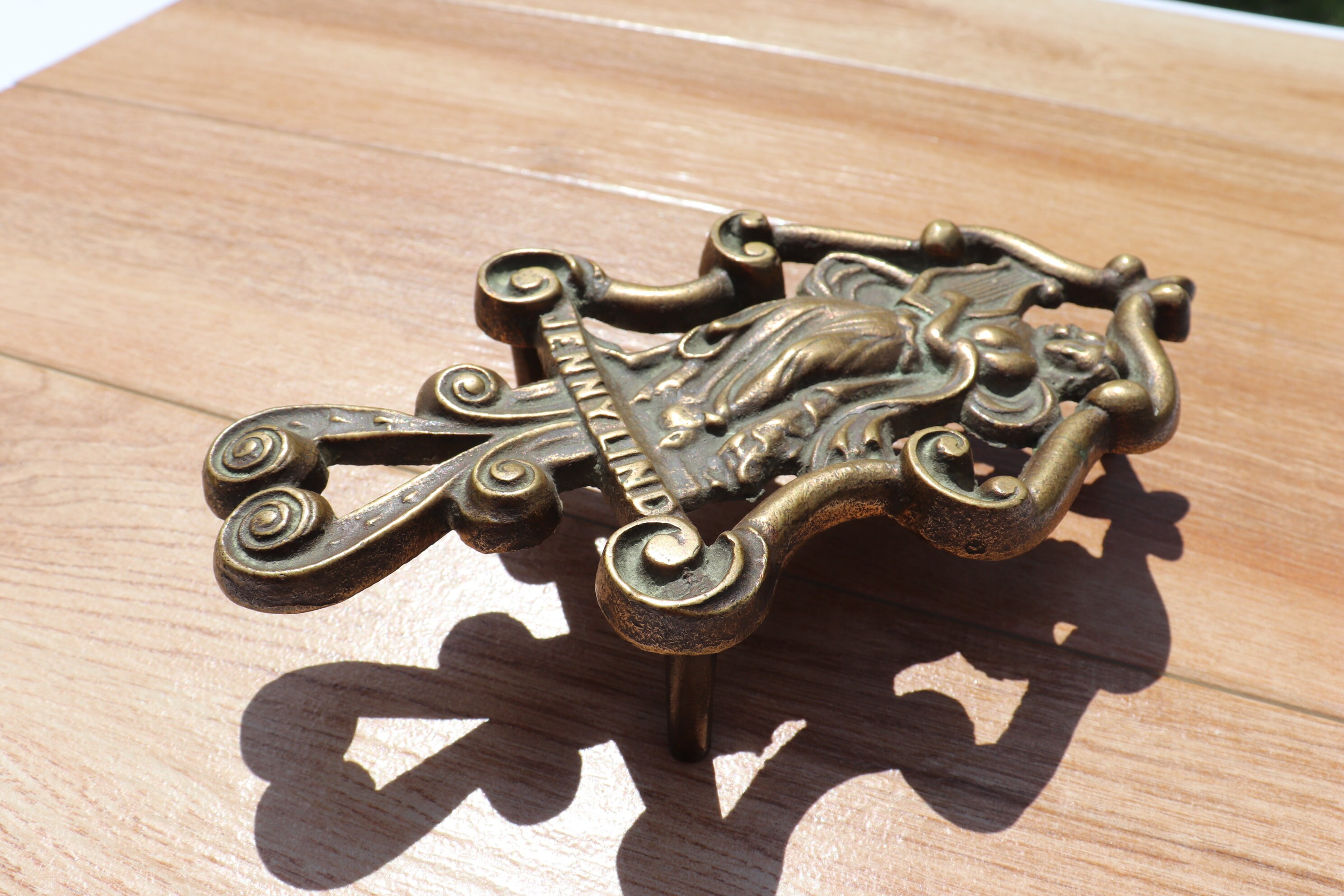 Jenny Lind Cast Brass Three Leg Trivet Woman Harp Etsy