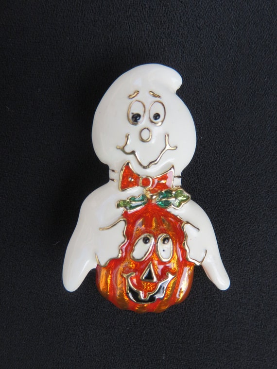 Vintage pumpkin ghost brooch - Gem