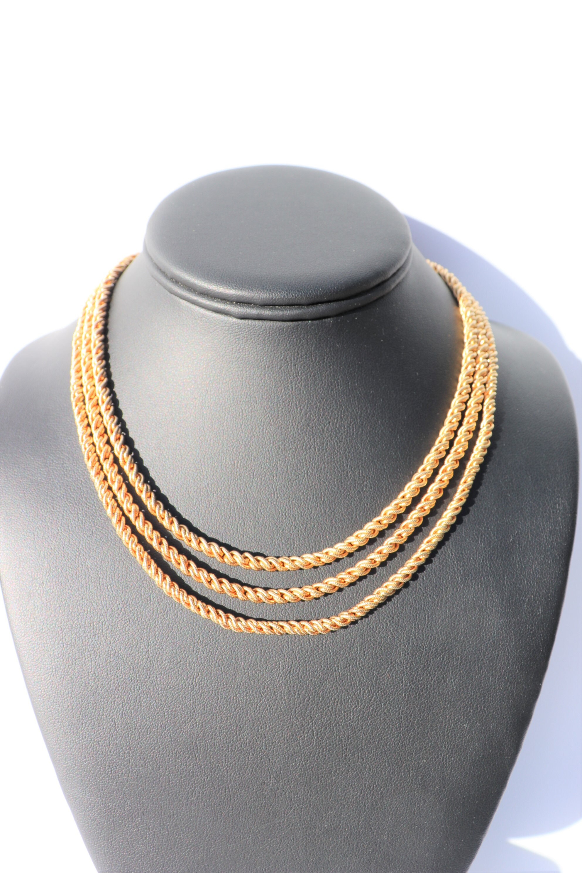 Collier Ras Du Cu Réglable Bronze Doré Et Bois Vernis - Bijou Vintage - Occasion Superbe état