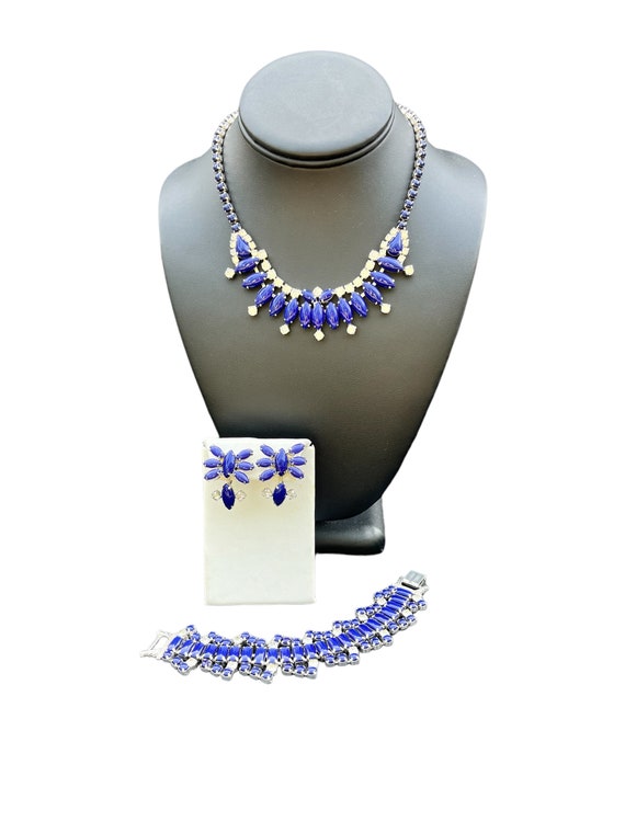 By Gale Navy Blue Glass Rhinestone Necklace Bracel