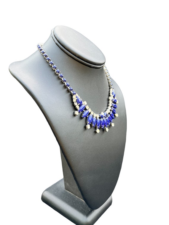 By Gale Navy Blue Glass Rhinestone Necklace Brace… - image 5