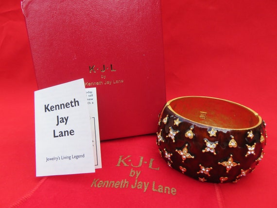 Kenneth Jay Lane KJL Brown Enamel Crystal Starlig… - image 1