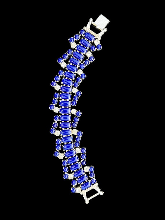 By Gale Navy Blue Glass Rhinestone Necklace Brace… - image 3
