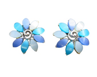 Schrager Flower Blue Clip Vintage Earrings