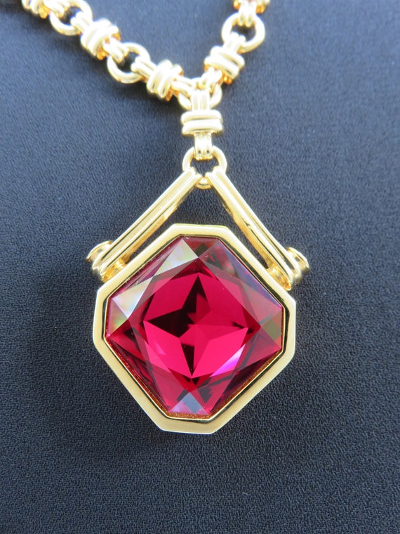 Swarovski Signed Ruby Red Octagon Pendant Necklace - image 4