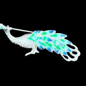 Sterling Peacock Brooch Germany Marcasite Enamel Vintage