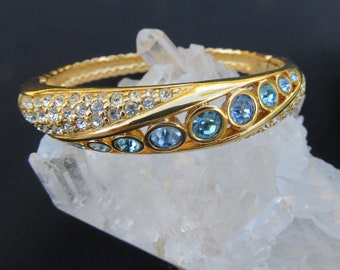 Signed Swarovski Aqua Blue Clamper Bracelet