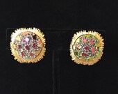 Vintage , JUDY LEE, carnival glass and gold earrings
