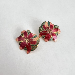 Cloisonné Flower Earrings Pink and Green