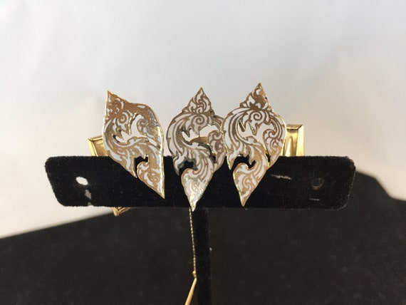 Siam Cufflinks and Tie Pin Set. Gold Plated and W… - image 4