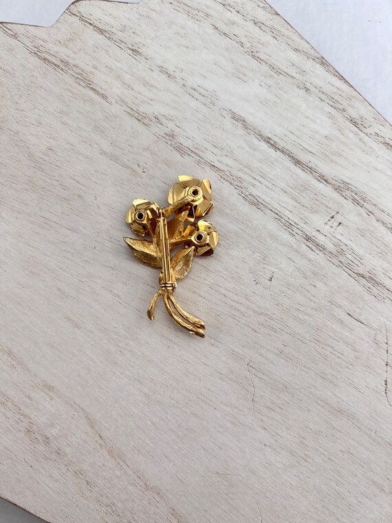 Gold and Rhinestone Rose Brooch - image 3