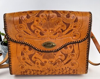 Rustic Western Tooled Leather Shoulder Bag by Jo-o-kay ca. - Etsy