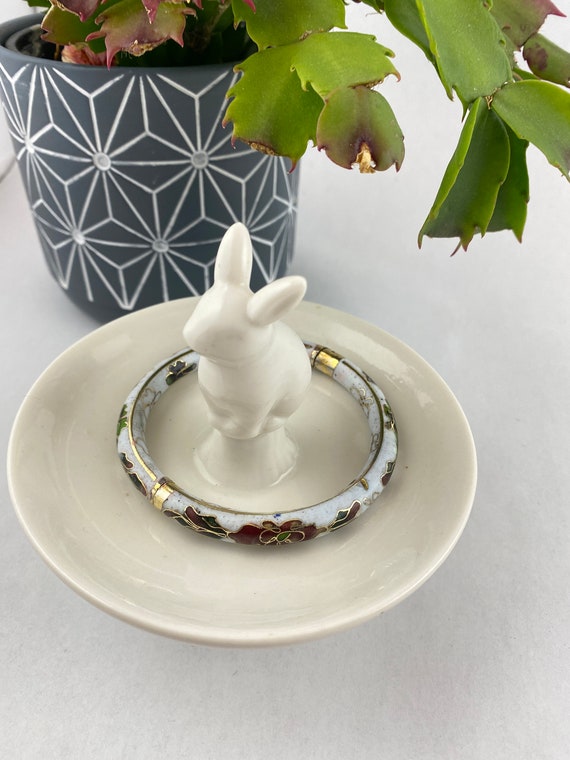 White and Floral Cloisonné Bangle - image 2