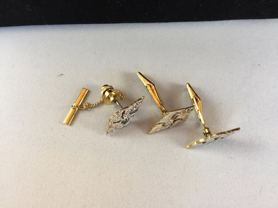 Siam Cufflinks and Tie Pin Set. Gold Plated and W… - image 2