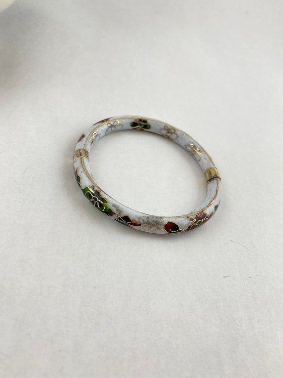 White and Floral Cloisonné Bangle