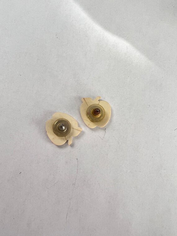 White Celluloid Apple Button Earrings - image 4