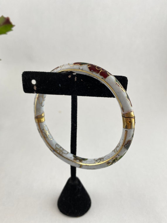 White and Floral Cloisonné Bangle - image 4