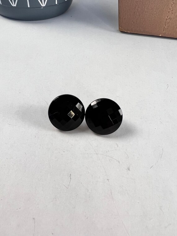 Black Faceted Button Earrings - image 4