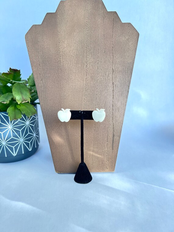 White Celluloid Apple Button Earrings - image 2