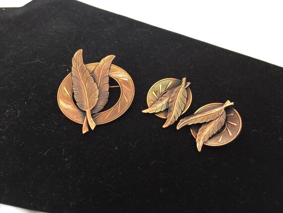 Copper Feather Brooch and Earring Set. Southweste… - image 2