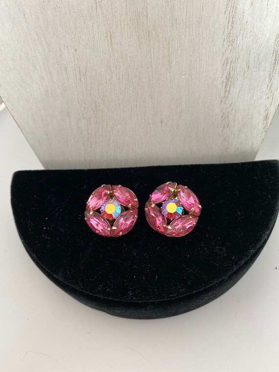 Pink Rhinestone Earrings. Julienne Style Round Rhi